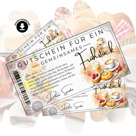 Digitaler Frühstücksgutschein im Ticket-Design mit Barcode