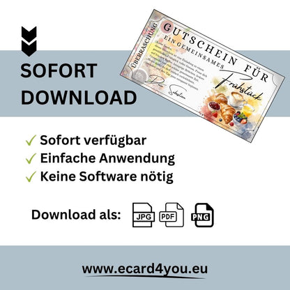 Frühstücksgutschein mit Ticket-Design und handschriftlicher Note