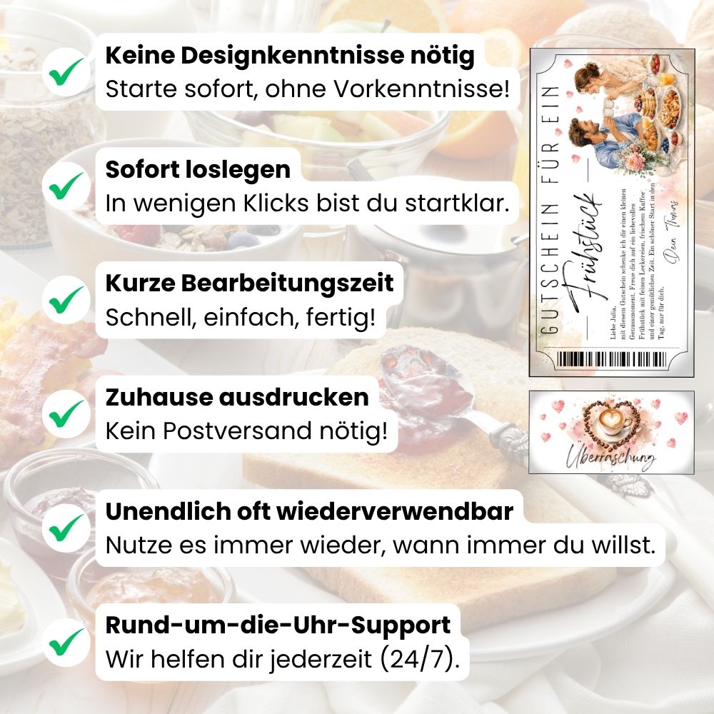 Frühstücksgutschein mit knusprigen Waffeln