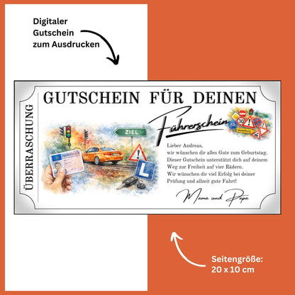 Geschenkgutschein PKW Führerschein Gutschein mit Straßenschildern Geburtstag Weihnachten