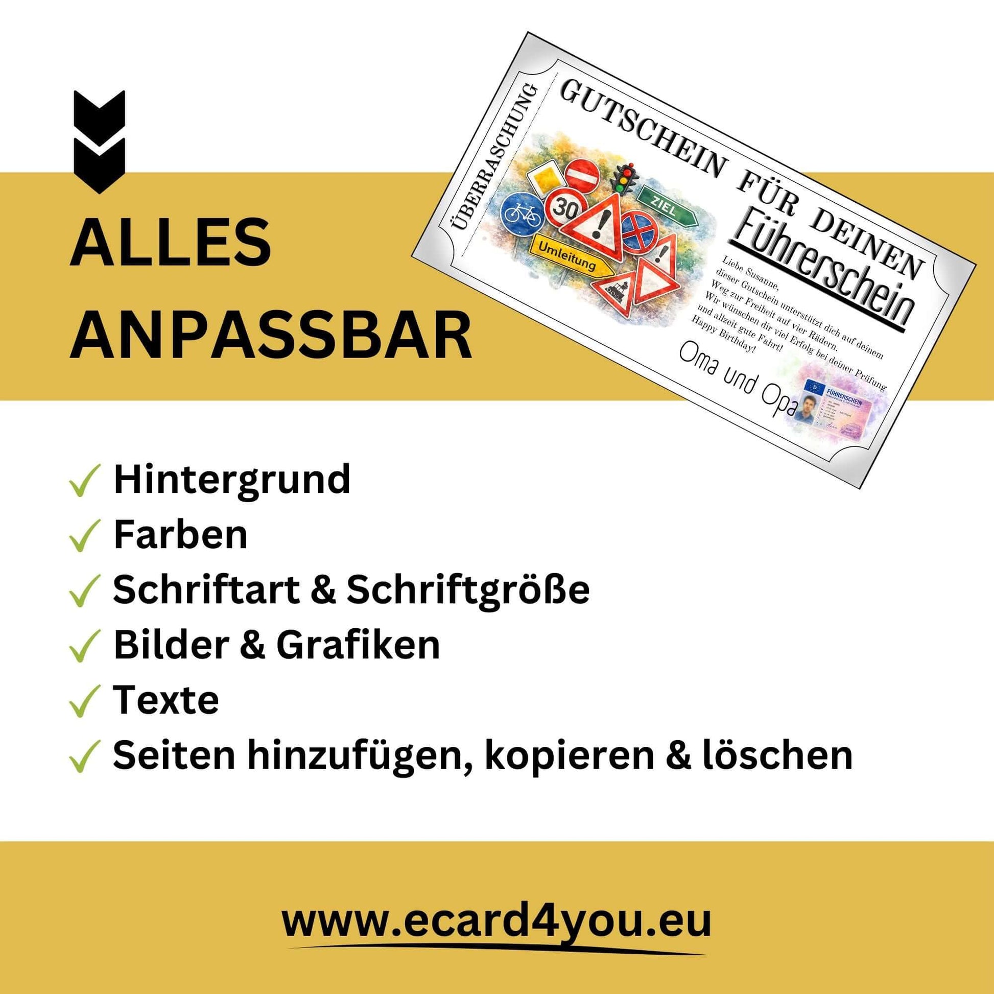 Führerschein Gutscheinkarte Verkehrszeichen-Aquarell für Familie und Freunde