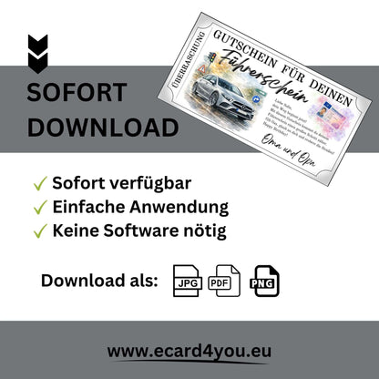 Personalisierbare Führerschein Gutschein elegant Vorlage im Ticketrahmen mit Barcode