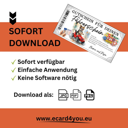 Personalisierbare Führerschein Gutschein Hund Vorlage im Ticketrahmen mit doppeltem Barcode