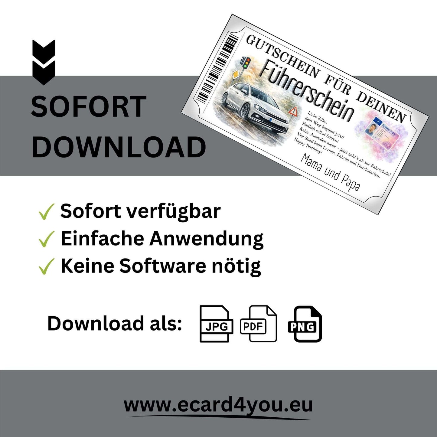 Personalisierbare Führerschein Gutschein modern Vorlage im Ticketrahmen mit doppeltem Barcode