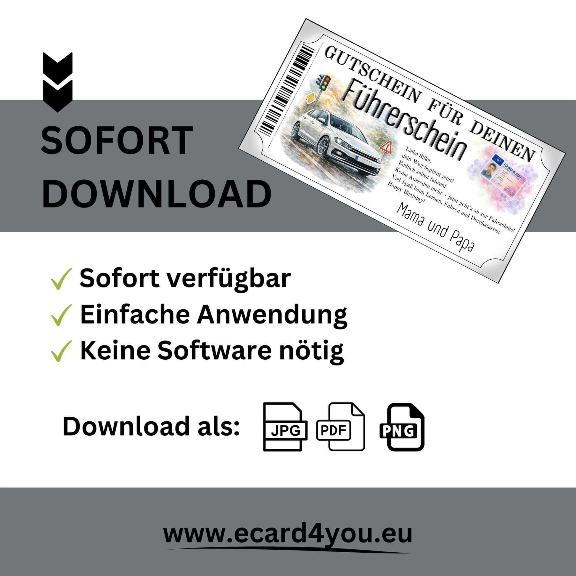 Personalisierbare Führerschein Gutschein modern Vorlage im Ticketrahmen mit doppeltem Barcode