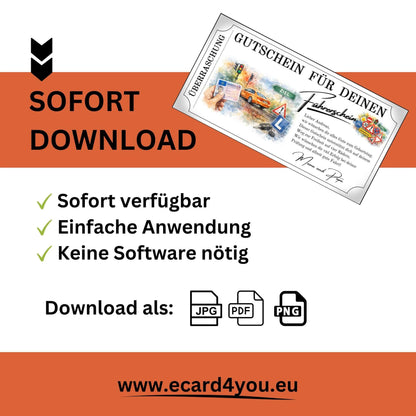 Kreative Fahrstunden Gutscheinkarte Aquarell-Motiv als Last-Minute-Geschenk
