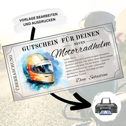 Geschenkgutschein Motorradhelm als Geburtstagsgeschenk für Biker