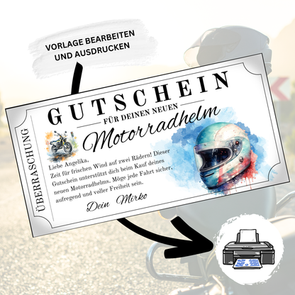 Digitaler Gutschein neuer Motorradhelm als Geburtstagsgeschenk für Motorrad-Fans