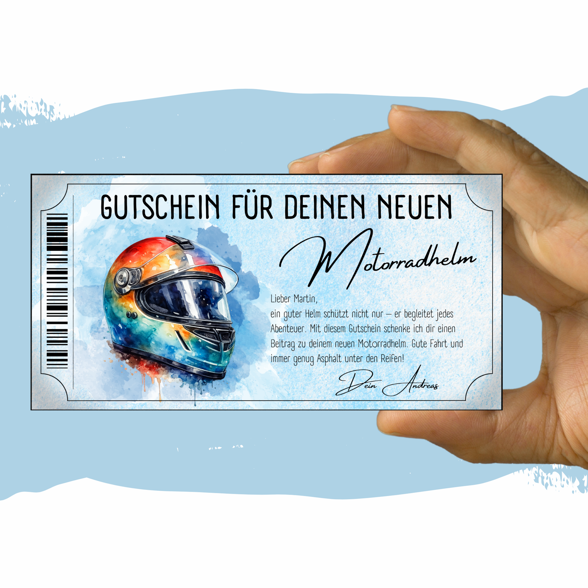 Motorradhelm Gutschein digital zu Weihnachten selbst personalisieren sofort Download
