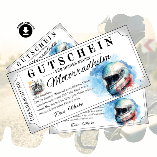 Gutschein neuer Motorradhelm digital selbst personalisieren sofort Download