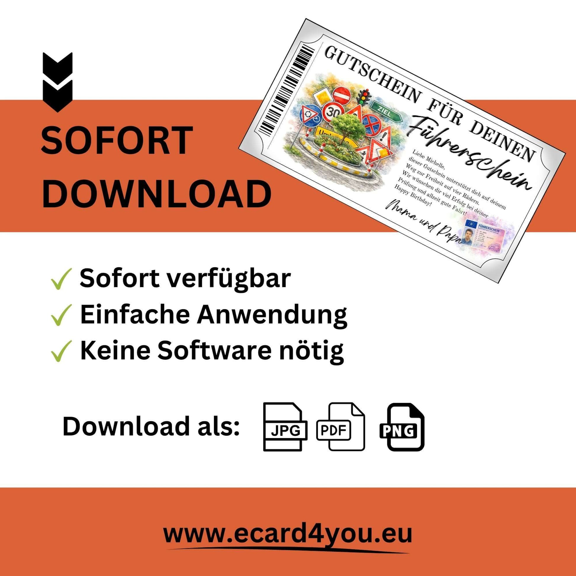 Personalisierbare Führerschein Gutschein Vorlage mit Canva für Familie und Freunde