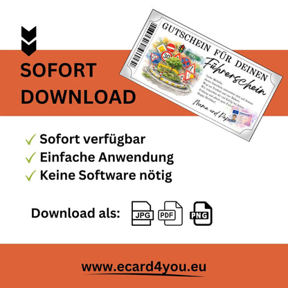 Personalisierbare Führerschein Gutschein Vorlage mit Canva für Familie und Freunde