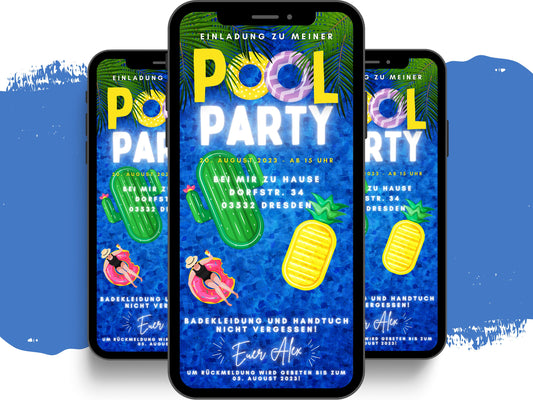 eCARD - Animierte Pool Party Einladungskarte