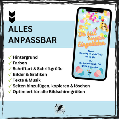 eCARD - Animierte Kindergeburtstags Party Einladungskarte