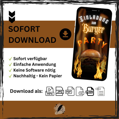 eCARD - Burger Party Einladungskarte