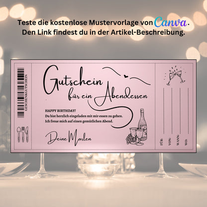 Gutschein - Abendessen Geschenkgutschein Geburtstag