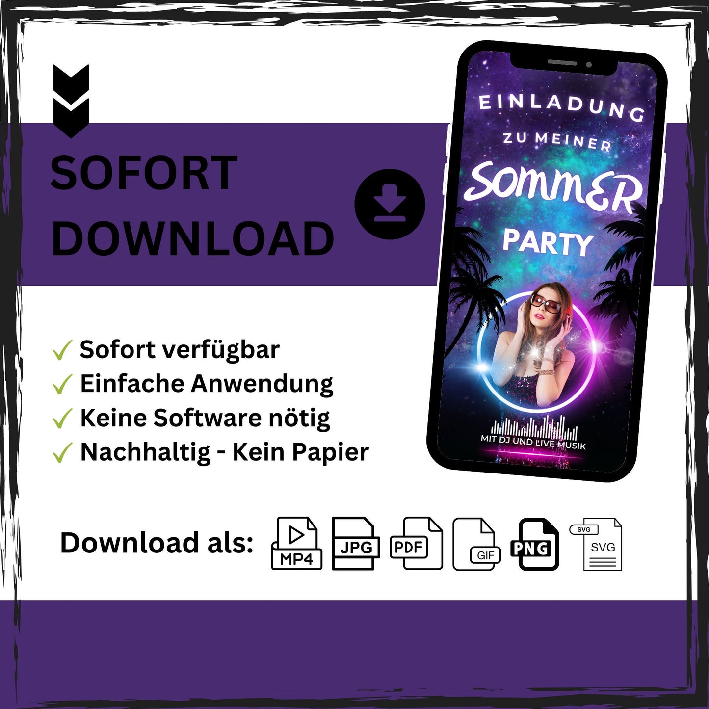 eCARD - Sommer Neon Geburtstagsparty Einladung