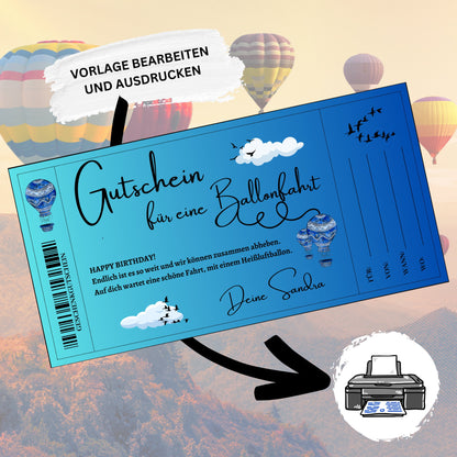 Gutschein - Heißluftballonfahrt Ballonfahrt Erlebnisgutscheinkarte