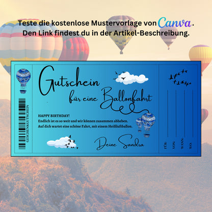 Gutschein - Heißluftballonfahrt Ballonfahrt Erlebnisgutscheinkarte