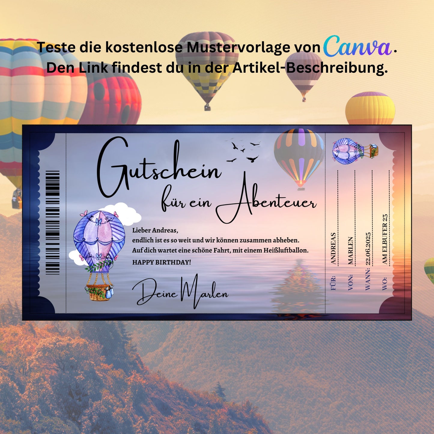 Gutschein - Heißluftballonfahrt Ballonfahrt Erlebnisgutscheinkarte