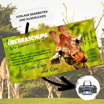 Gutschein - Zoobesuch Erlebnispark Geschenkgutschein Giraffe