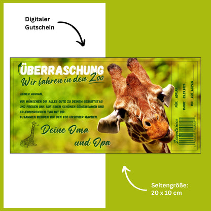 Gutschein - Zoobesuch Erlebnispark Geschenkgutschein Giraffe