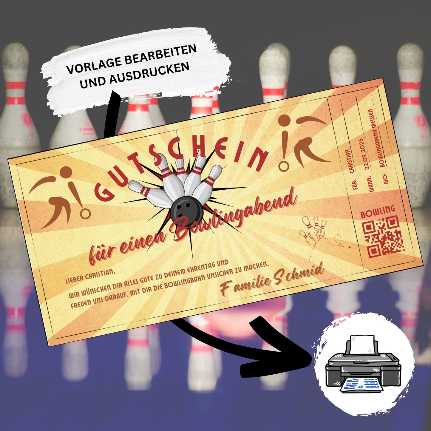 Gutschein - Bowling Kegeln Geschenkgutschein