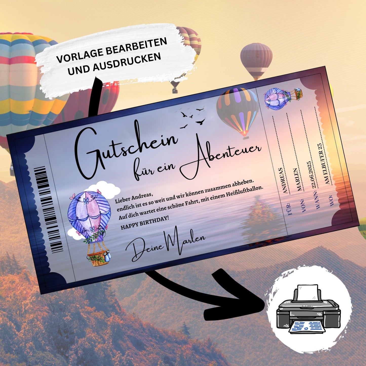 Gutschein - Heißluftballonfahrt Ballonfahrt Erlebnisgutscheinkarte