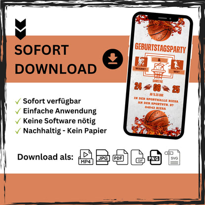 eCARD - Animierte Basketball Geburtstagseinladung mit Bild