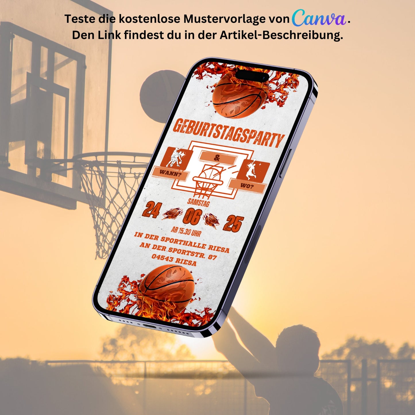 eCARD - Animierte Basketball Geburtstagseinladung mit Bild