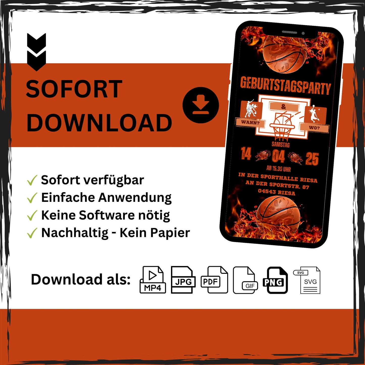 eCARD - Animierte Basketball Geburtstagseinladung mit Foto