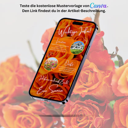 eCARD - Animierte Einladungskarte Geburtstag mit orange Rosen