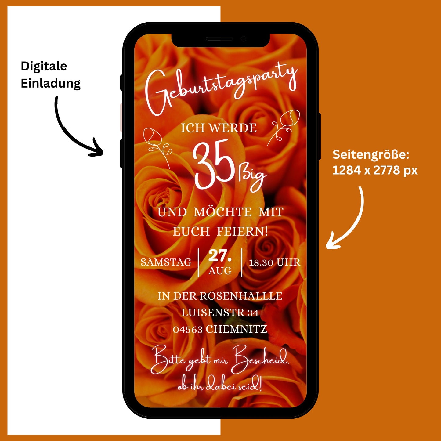 eCARD - Animierte Einladungskarte Geburtstag mit orange Rosen