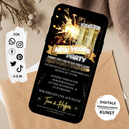 eCARD - Animierte Silvester Party Einladungskarte