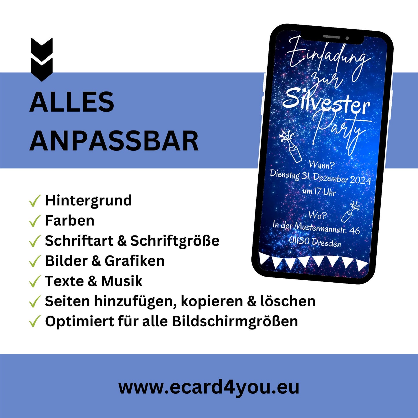 eCARD - Animierte Silvester Party Einladungskarte