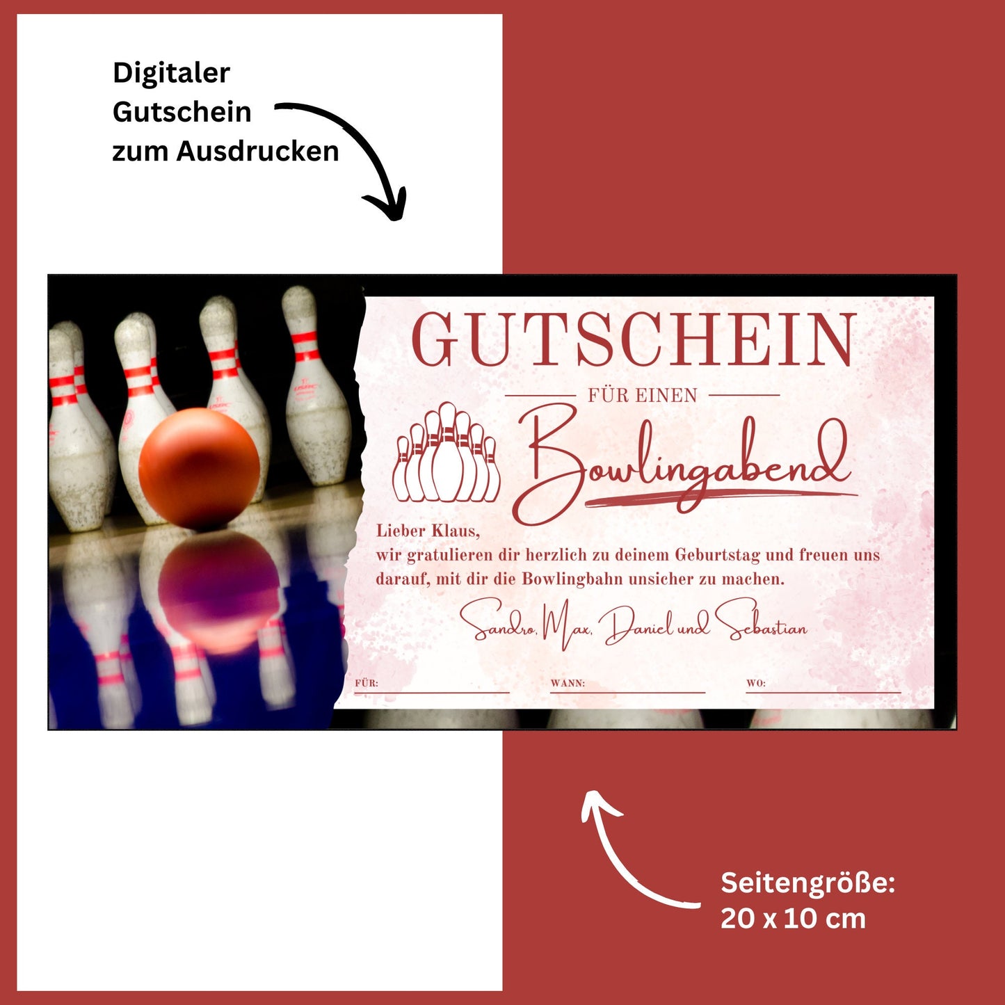 Gutschein - Bowling Kegeln Geschenkgutschein