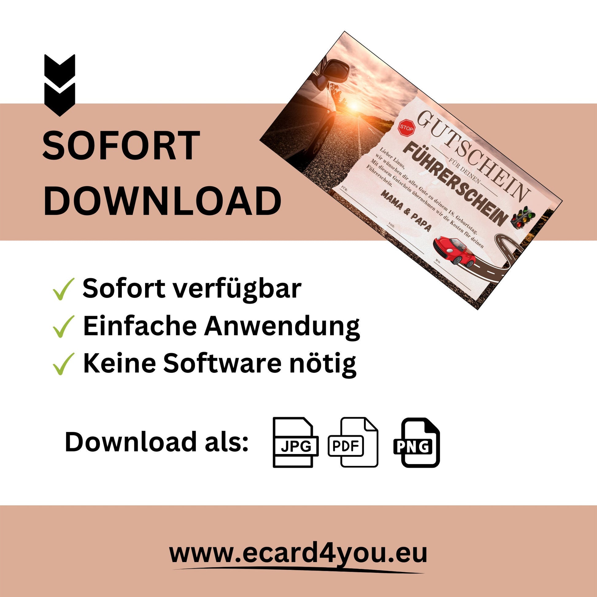 Gutschein - Führerschein Fahrstunden PKW Geschenkgutschein - eCARD4you