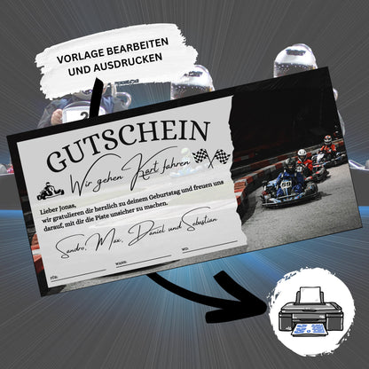 Gutschein - Go Kart Rennbahn Kartbahn Geschenkidee