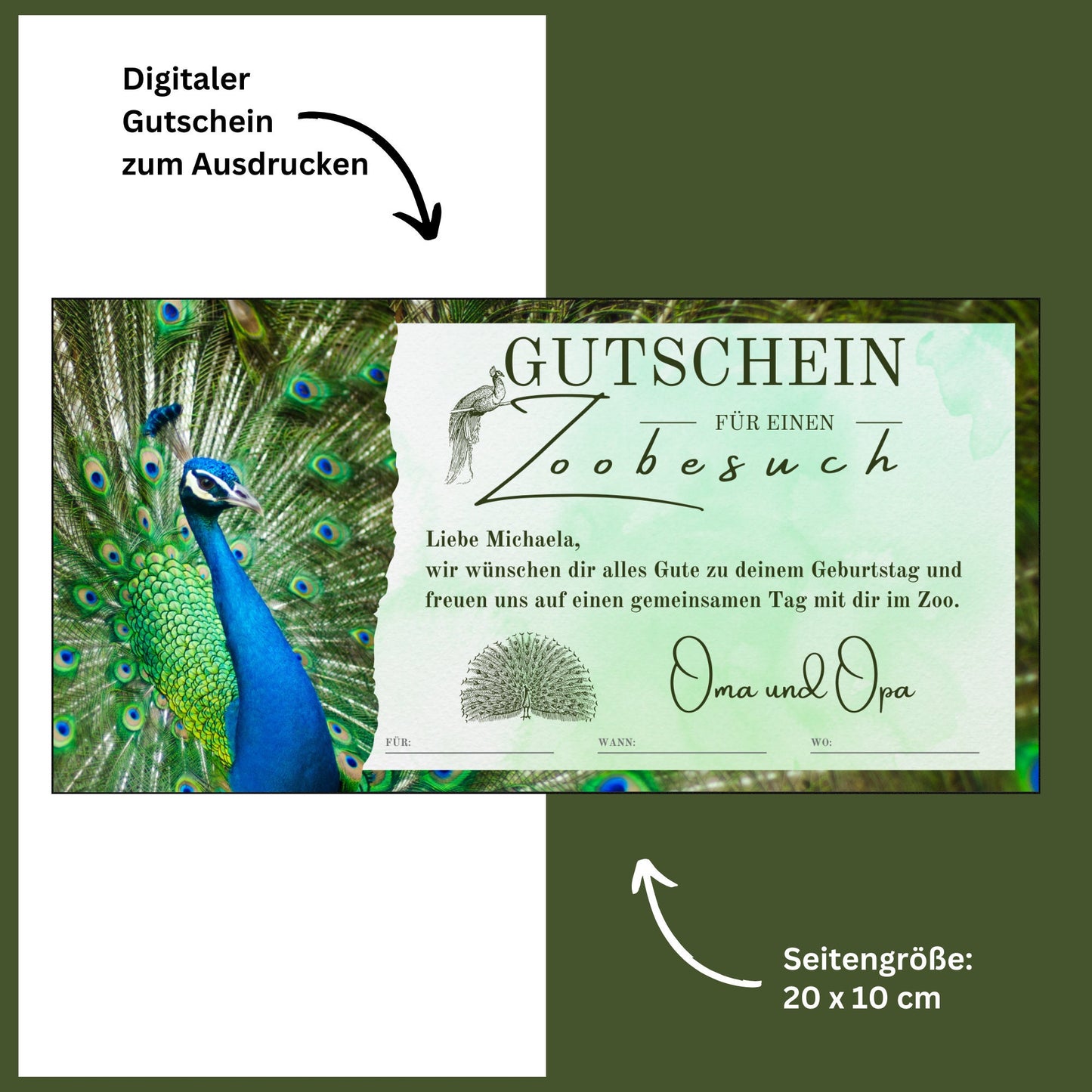 Gutschein - Zoobesuch Erlebnispark Geschenkgutschein Pfau