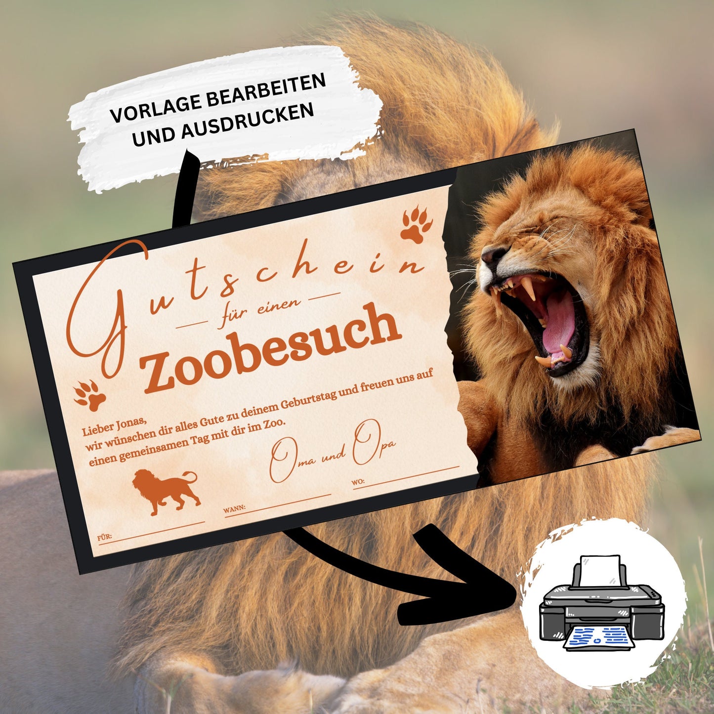 Gutschein - Zoobesuch Erlebnispark Geschenkgutschein Löwe Raubtier