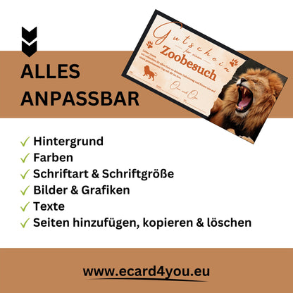 Gutschein - Zoobesuch Erlebnispark Geschenkgutschein Löwe Raubtier