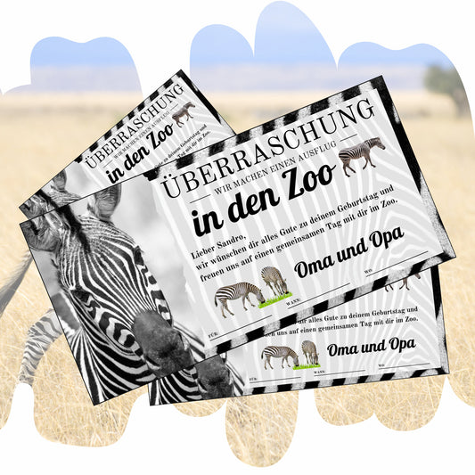 Gutschein - Zoobesuch Erlebnispark Geschenkgutschein Zebra Wildtier