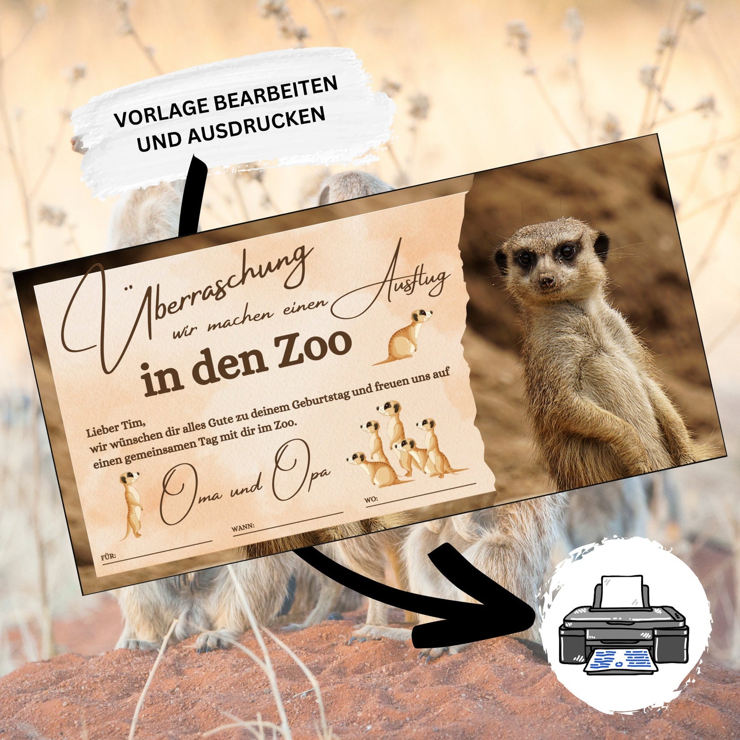 Gutschein - Zoobesuch Erlebnispark Geschenkgutschein Erdmännchen