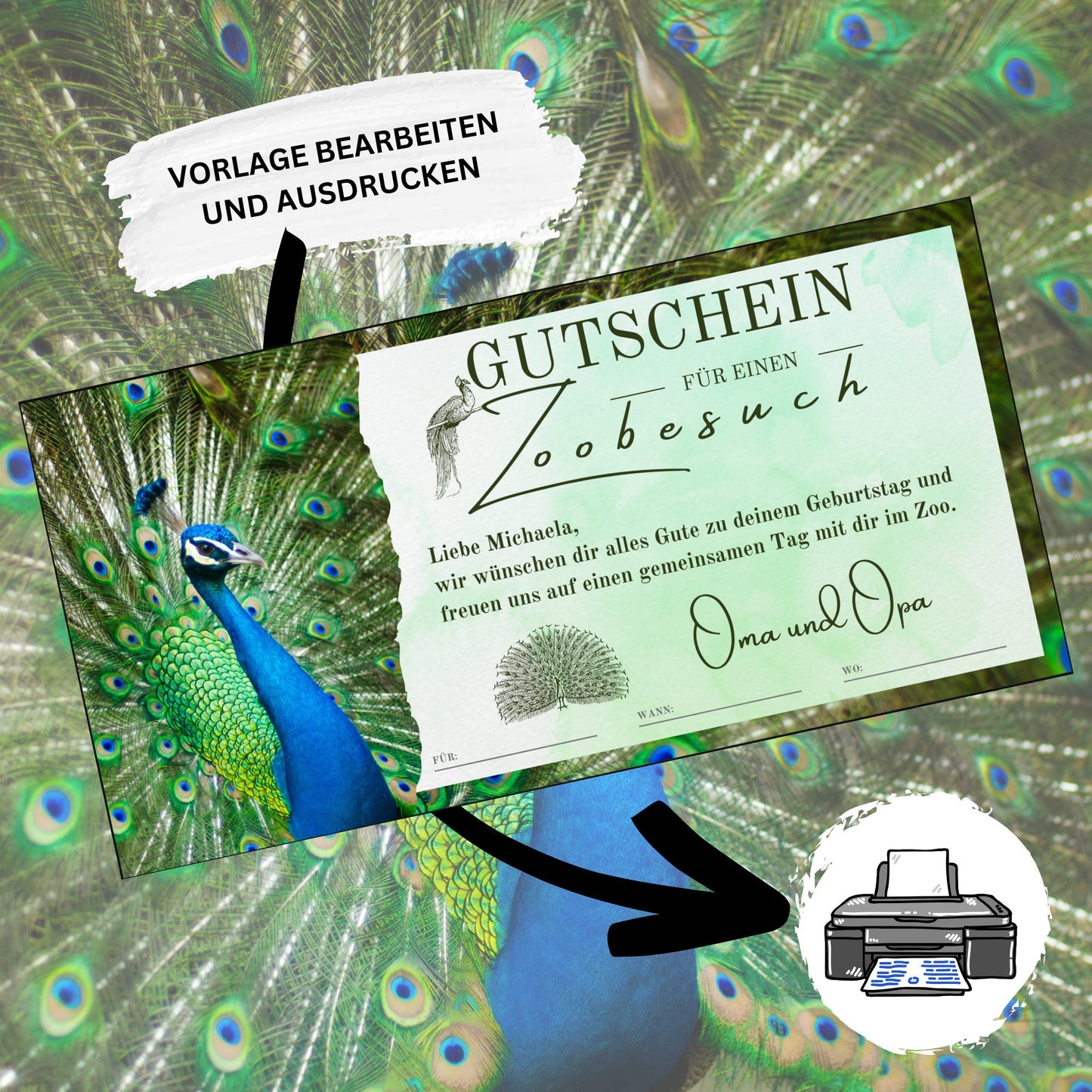 Gutschein - Zoobesuch Erlebnispark Geschenkgutschein Pfau