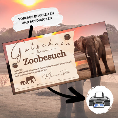 Gutschein - Zoobesuch Erlebnispark Geschenkgutschein Elefant