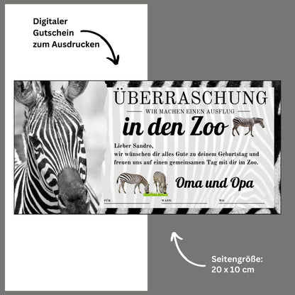 Gutschein - Zoobesuch Erlebnispark Geschenkgutschein Zebra Wildtier