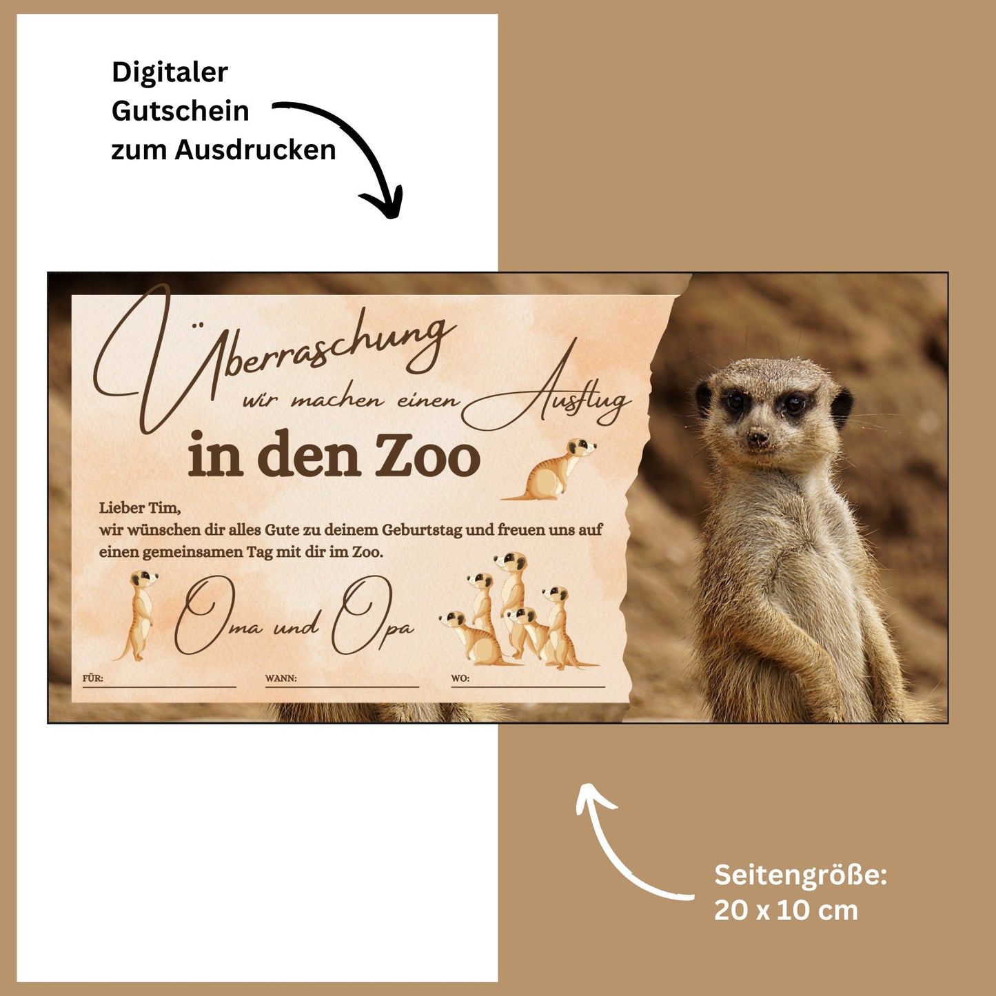 Gutschein - Zoobesuch Erlebnispark Geschenkgutschein Erdmännchen