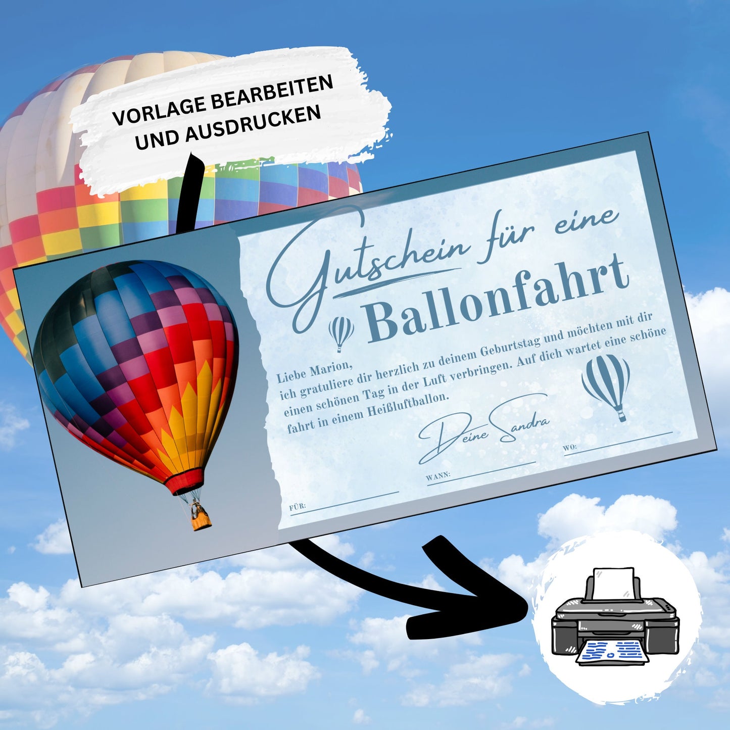 Gutschein - Ballonfahrt Heißluftballonfahrt Geschenkgutschein