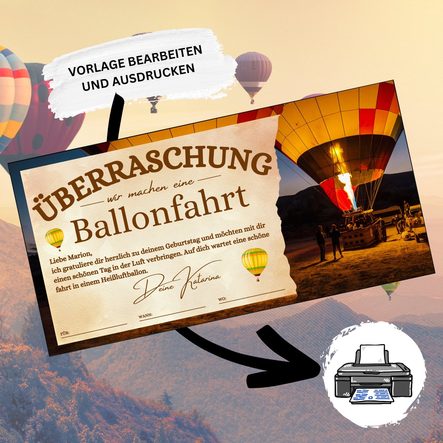 Gutschein - Ballonfahrt Heißluftballonfahrt Geschenkgutschein