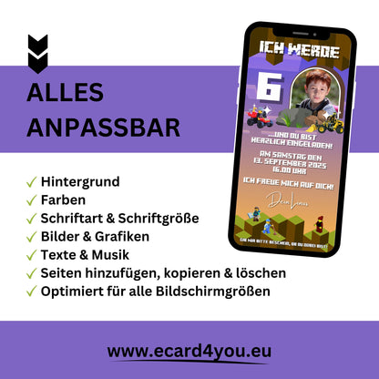 eCARD - Einladung Minecraft Kindergeburtstag